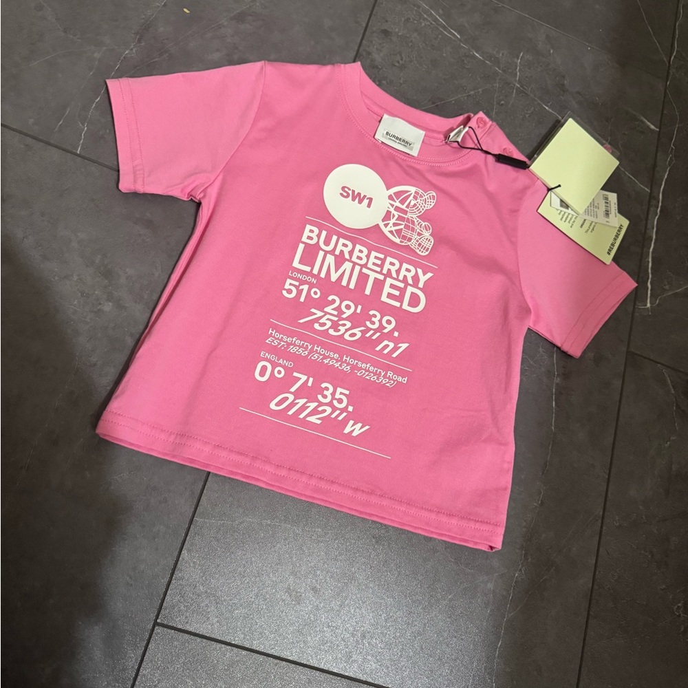 Burberry Pink Short Sleeve Tee with Graphic Design